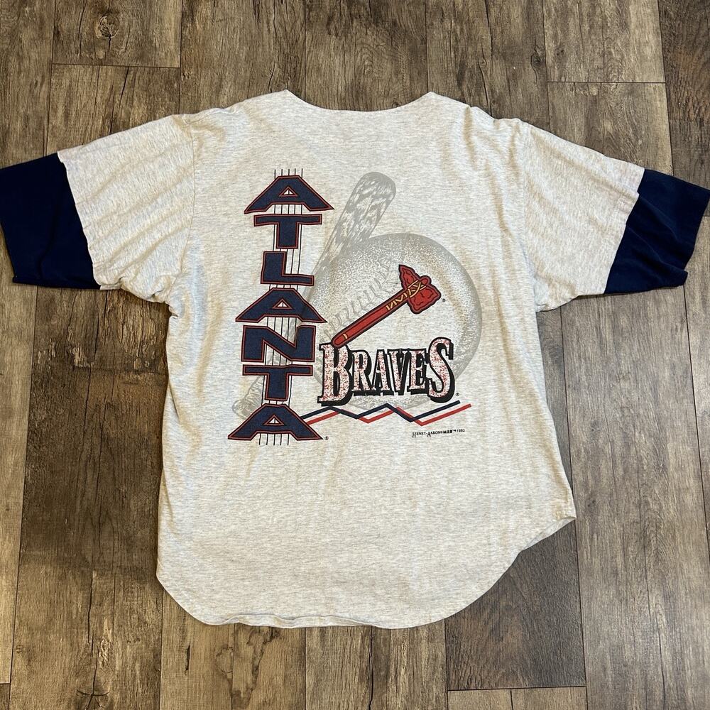 MLB Atlanta Braves Vintage 1990s Baseball Jersey Shirt Unisex XL Gray & Blue